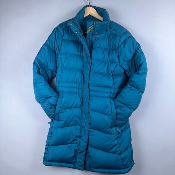 L.L.Bean Warm Down Long Jacket Coat Womens Size Small Full Zip Up Teal Blue - Picture 3 of 12